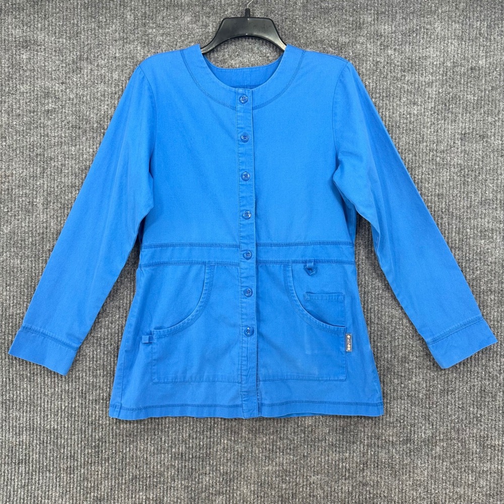 Koi Scrub Jacket Women Small Blue Excellent Button Front Long Sleeve 406